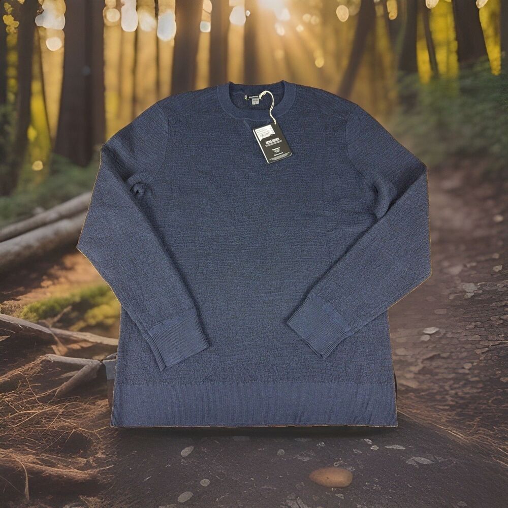 Smartwool Brookline Crew Sweater Men's Large Deep Navy Blue Heather Textured NEW